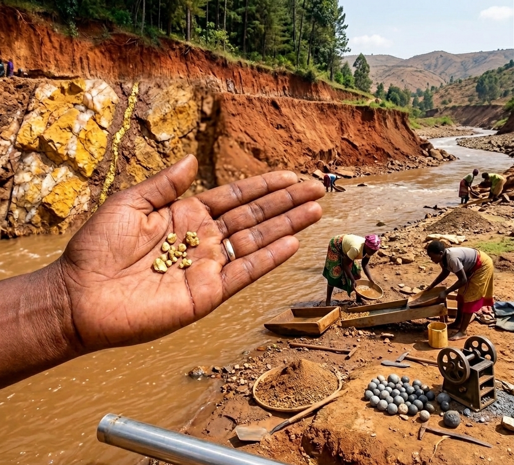 Elgeyo Marakwet residents search for gold after machinery uncovers gold deposits during road construction.